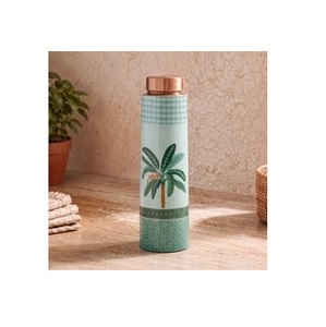 Bouteille d'eau portable 930 ml motif palmier tropical avec couvercle en cuivre à large ouverture - Product Image 1