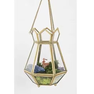 Terrarium en métal élégant avec pot en verre, support décoratif pour plantes d'intérieur, décoration géométrique pour la maison - Product Image 3