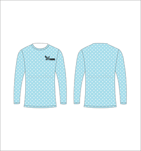 Maillot de sport personnalisé à manches longues en sublimation, léger, avec motif à pois bleu clair et blanc, fournisseur en gros - Product Image 1