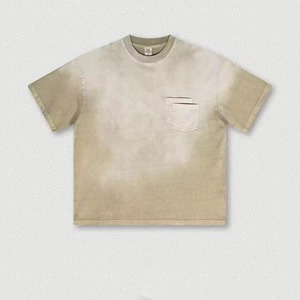 Camiseta de Algodón Extra Grande para Hombre, Cuello Redondo, Manga Corta, Color Sólido, Estilo Casual con Bolsillo, Lavado Ácido, Efecto Desgastado por el Sol, Calidad Premium - Product Image 6