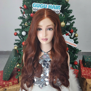 Pelucas sin pegamento de cabello humano virgen vietnamita al por mayor, ondulado, marrón chocolate, largo pequeño, 250% de densidad, encaje frontal completo - Product Image 4