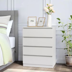 Cassettiera a 4 cassetti in rovere massello bianco, design minimalista europeo per camera da letto in stile rustico o appartamento, con soluzione di archiviazione - Product Image 2