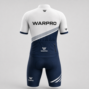 WARPRO Cycling Jersey Kit Men's Short Sleeve White <b>Navy</b> Blue Breathable Polyester Sublimation Print Adult Size M - Product Image 2