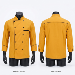 เสื้อเชฟผู้ชาย ผ้าทวิลเนื้อนุ่ม 250 GSM สีดำ แขนยาว แต่งขอบสีขาว พร้อมสกรีนโลโก้ตามแบบที่ต้องการ - Product Image 5