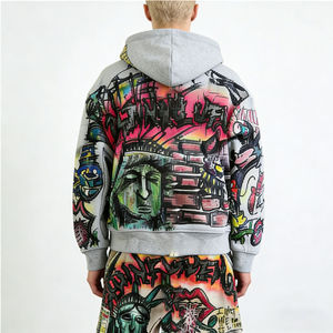 Ensemble sweat à capuche et short personnalisé effet délavé soleil, coupe courte, délavé à l'acide, style streetwear, avec strass et déchirures, fermeture éclair - Product Image 5