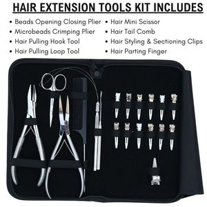 Kit d'outils pour extensions capillaires : Pince à sertir ouverte/fermée, crochet de tirage, mini-ciseaux, peigne à queue, pinces de sectionnement pour coiffure - Product Image 2