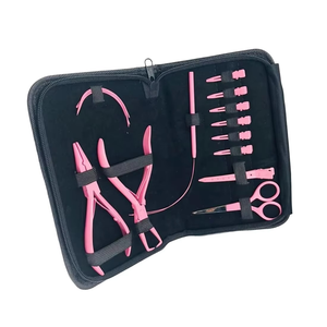 Hot Selling Blush <b>Pink</b> Custom Logo Surgical Grade Stainless Steel Commercial Use Hair Extension Pliers Kit <b>Set</b> with Custom Case - Product Image 4