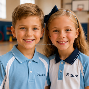 Uniforme Escolar Personalizado para Primaria, Conjunto Azul y Blanco con Logotipo Bordado para Niños y Niñas, Ropa Deportiva - Product Image 4