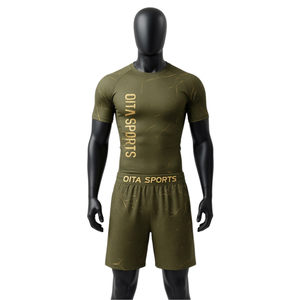 Conjunto de Camiseta y Pantalones Cortos de Compresión para Hombre en Verde Oliva y Dorado, Transpirable, de Secado Rápido, Elástico, para Fitness, Gimnasio, Entrenamiento, Running y Deportes - Product Image 1