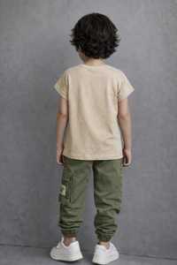 Vêtements pour enfants de marque, vêtements pour garçons, t-shirt à manches courtes en coton mélangé avec ensemble de jogging cargo - Product Image 3