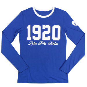 Zeta Phi Beta 1920 Long Sleeve T Shirt Royal <b>Blue</b> Womens Greek Letter Tee ZPB Chenille Script Sorority Apparel Slim Fit Casual W - Product Image 1