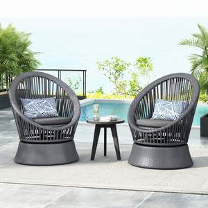 Modern Gray 26.7\" <b>Swivel</b> Wicker <b>Lounge</b> <b>Chair</b> Stylish Design Rattan Iron Frame for Living Room Patio Balcony Relaxation-Set 2 - Product Image 2