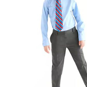 Uniforme Escolar para Niños de Primaria, Camisa Oxford Azul Claro con Corbata a Rayas Rojas y Azules, Pantalones Grises, Tela de Algodón - Product Image 2