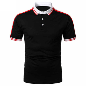เสื้อโปโลกอล์ฟสีดำและสีแดง แขนสั้น คอปกสีขาว สีพื้น ผ้าถักโพลีเอสเตอร์ระบายอากาศได้ดี เสื้อผ้ากอล์ฟลำลอง - Product Image 1