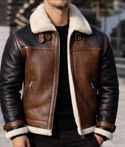 Veste de moto en cuir et fourrure pour homme TOPSHOW Exclusive, épaisse, chaude, confortable, douce, coupe ajustée, vêtement d'extérieur tendance, imperméable et respirante - Product Image 1