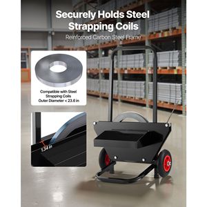 Carrello per reggiatura per impieghi gravosi per dispenser di bobine d'acciaio da 23,6 pollici, compatibile con carrelli manuali e carrelli a piattaforma - Product Image 2