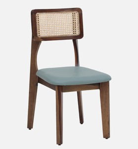 Silla de Comedor Moderna de Madera con Respaldo de Ratán y Asiento Tapizado, Diseño de Mediados de Siglo, Muebles para el Hogar - Product Image 2