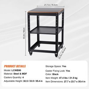 Supporto per Pialla a Tre Livelli Regolabili in Altezza, Capacità 45 kg, con 4 Ruote Stabili per Carichi Pesanti, Tavolo di Stoccaggio - Product Image 3