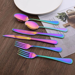 Ensemble de couverts en acier inoxydable arc-en-ciel, finition miroir, passe au lave-vaisselle, design moderne pour les occasions festives - Product Image 4