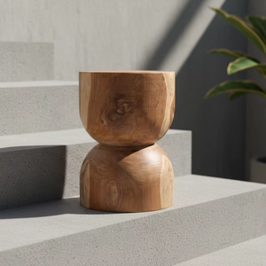 Tabouret de salon en teck d'inspiration scandinave avec finition écologique pour appartement, salon, villa et intérieurs commerciaux - Product Image 2