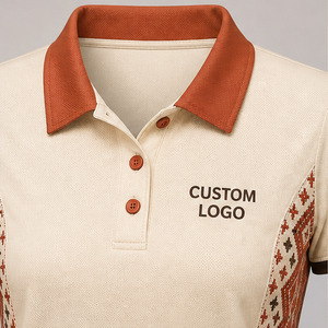 Custom Ivory Rust Folk Geometric Border <b>Womens</b> <b>Polo</b> <b>Shirt</b> Quick Dry Breathable Short Sleeve Performance Golf Uniform WPS-0874 - Product Image 5