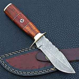 Cuchillo de Caza Bushcraft Hecho a Mano, Venta al por Mayor, Cuchillo de Hoja Fija de Acero de Damasco, para Supervivencia al Aire Libre y Camping, con Funda - Product Image 4