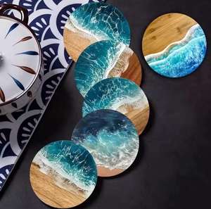 Escultura de Mesa Pintada a Mano con Resina Ecológica con Diseño de Olas del Océano (6 Piezas), Decoración de Playa en Color Personalizado para Mesa de Cocina, Comedor, Cafetería - Product Image 3