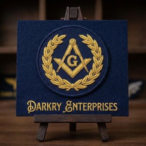 Insignia de bordado personalizada de alambre metálico para corona de laurel masónica, con hilo metálico dorado, parche azul marino, compás cuadrado, letra G, regalia - Product Image 1