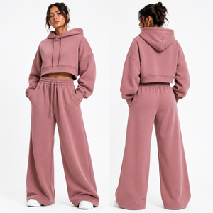 Conjunto Deportivo de Pantalón Ancho y Sudadera con Capucha Oversize para Mujer, Color Rosa Empolvado, Tejido French Terry Grueso, 100% Algodón, Secado Rápido, Marca ONE APEX - Product Image 2