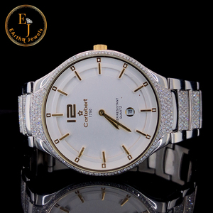 Montre mécanique de luxe pour homme de marque, boîtier en acier inoxydable argenté 40 mm, cadran en verre, mouvement analogique ETA, lunette sertie de diamants naturels - Product Image 4