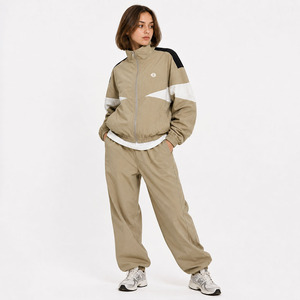 Custom Brand Women Neutral Tone Windbreaker Tracksuit Set <b>Lightweight</b> Zip Up Windbreaker <b>Jacket</b> Custom Athleisure Jogger Set USA - Product Image 6