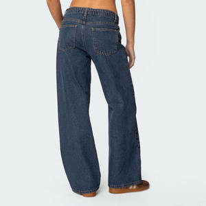 Jeans de Cintura Baja y Corte Holgado con Paneles en Contraste, Bolsillos Grandes, Cinturón de Lazo de Algodón, Jeans Holgados - Product Image 3