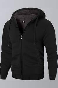 Sudadera con capucha para hombre, diseño urbano, doble cremallera, forro polar, tejido holgado, chaqueta corta de invierno - Product Image 4