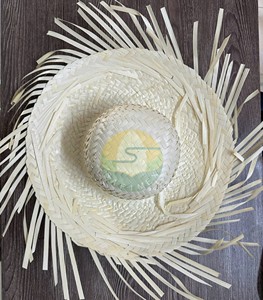 Palm <b>Leaf</b> Hat Pava Sombrero for Adults Traditional Puerto Rican Pava Straw Hat White Color Frayed Straw Hat Wholesale - Product Image 6