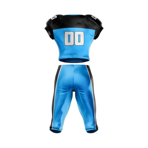 Ensemble maillot et pantalon de football américain bleu et noir, sublimé, col en V, manches courtes, anti-humidité, uniforme ajusté pour hommes - Product Image 6