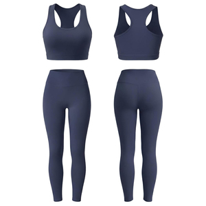 Conjunto de Yoga Blanco de 2 Piezas: Top Corto Racerback y Leggings de Cintura Alta, Sin Costuras, Transpirables y que Absorben el Sudor - Product Image 3