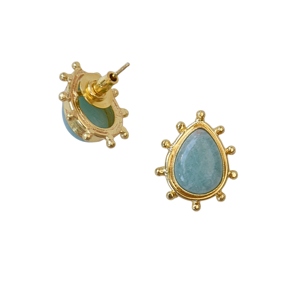 Boucles d'oreilles pendantes vintage plaquées or faites à la main en amazonite, serties en forme de goutte, en alliage de laiton, Laxmi Jewellers - Product Image 3