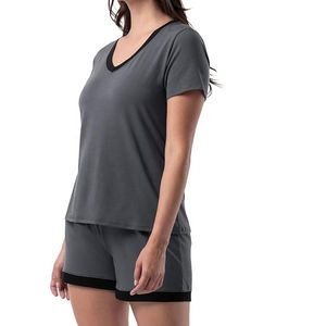 Ensemble de pyjama en satin tissé pour femmes grandes tailles, vêtements de nuit d'été respirants en coton, t-shirt et shorts, design à motifs tendance - Product Image 3