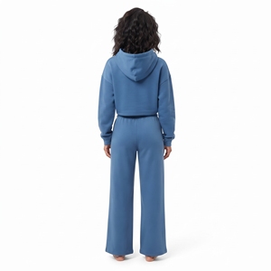 Conjunto de sudadera con capucha de manga larga y hombros caídos de algodón y felpa para mujer, estilo streetwear, y pantalones jogger de pierna ancha. - Product Image 4
