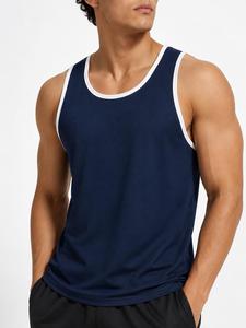<b>Top</b> Trending Men's <b>Navy</b> Blue O-Neck Sleeveless Tank <b>Top</b> Solid Color Knitted Breathable Polyester Eco-Friendly Quick Dry Sporty - Product Image 1