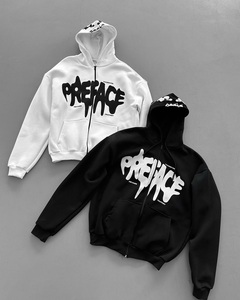 Custom Logo Winter Heavyweight 100% Cotton Full Zipper Hoodie Oversized Thick Drop Shoulder Boxy Cropped Zip Hoodie Men - Product Image 6