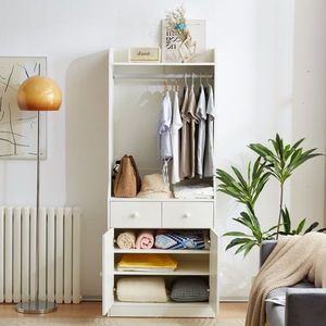 Armadio Bianco per Camera da Letto con Asta Appendiabiti, Cassetti e Ripiani, Elegante Guardaroba con Maniglie per Uso Domestico - Product Image 3