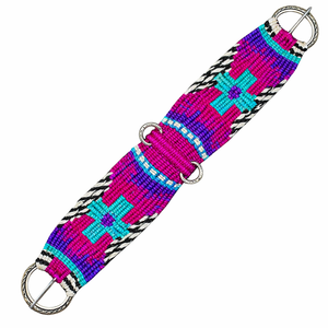 EQUIPRO Sangle de Harnais Colorée Perlée pour Cheval avec Motif Géométrique et Anneaux Métalliques – Design Violet, Rose, Bleu – Matière Cuir et Laine - Product Image 1