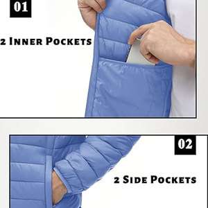 Custom Mens Quilted Puffer Jacket Lightweight <b>Warm</b> Windproof Hooded Winter Coat OEM Wholesale Private Label Supported wind - Product Image 3