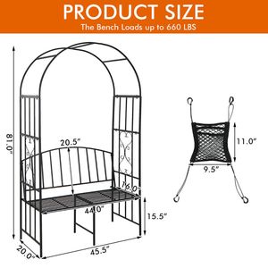 Banco de Jardín con Arco de Acero y 2 Asientos para Patio, Parque o Uso en Exteriores - Product Image 6