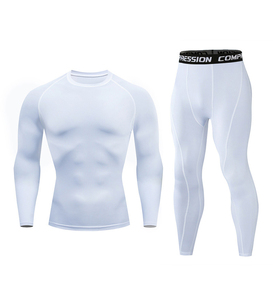 Customized Size <b>Men's</b> Solid Color Gym Yoga <b>Compression</b> Suit 2-Piece Set Spandex/Nylon Four-Way Stretch Quick Dry Breathable - Product Image 1