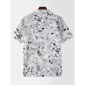 Chemises de smoking d'été pas chères pour hommes, en flanelle, boutonnées, à manches courtes, décontractées, à motif géométrique, en lin et coton écologique - Product Image 4