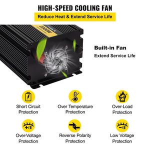 Inverter di Potenza a Onda Sinusoidale Modificata 2000W con Display LCD e Telecomando, Convertitore Auto da DC 12V a AC 120V, Potenza Nominale 1000W, Picco 1600W - Product Image 6