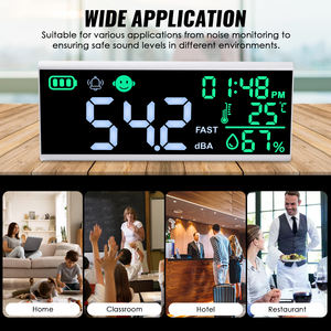 Medidor de nivel de sonido digital montado en la pared, rango de 30~130dB, pantalla a color, medidor de ruido con temperatura y humedad para oficina, hogar, hospital - Product Image 2