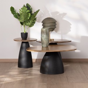 Vandana Silver Legacy Juego de 3 mesas de centro de madera y metal, con forma de guijarros naturales Daun - Product Image 3